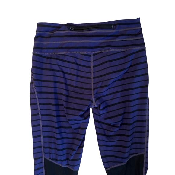Women S Athleta Purple Black Stripe Crop Leggings Pants Yoga Jogger Run Gym - Picture 5 of 7